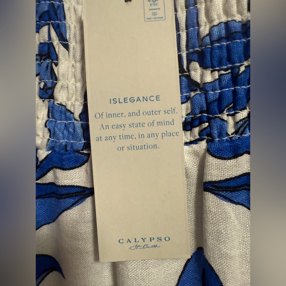 CALYPSO ST. BARTH Resortwear Beach Linen Blend Tropical Dress Blue/White - Picture 15 of 16